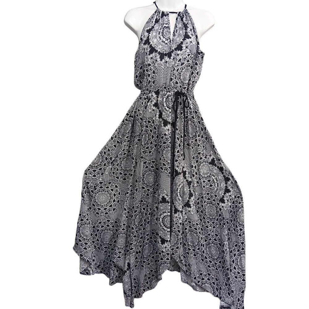 RED CARTER Women's Printed Halter Swimwear Cover-Up Maxi Dress Black White Sz.M